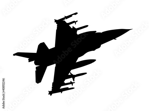 F16 plane, flight of the F16 military plane.  Isolated 
 silhouette	 photo