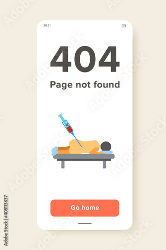 Vector icon of syringe over patient lying on bench. Bone marrow biopsy, injection, vaccination. Transplantation concept. Can be used for topics like medicine, healthcare, medical test