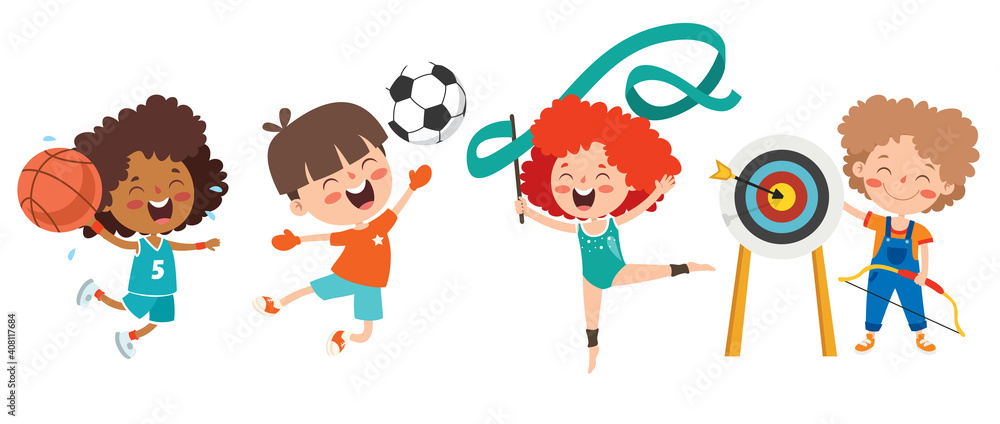 Happy Kids Making Various Sports