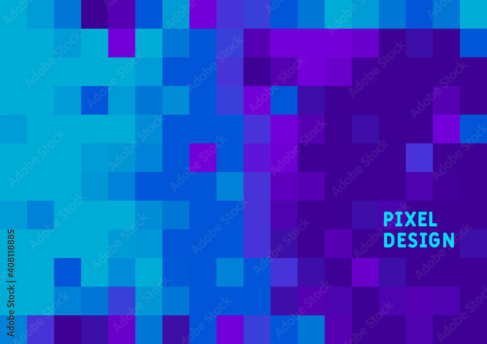 Horizontal bright blue abstract background with pixel graphic elements and place for text. Vector illustration. Horizontal bright blue abstract background with pixel graphic elements and place for text. Vector illustration.