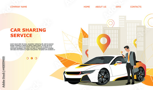 Landing page template web site carsharing or rent a car, sale and leasing cars, automotive services, insurance, car purchase. For mobile or smartphone application. Vector illustration. 