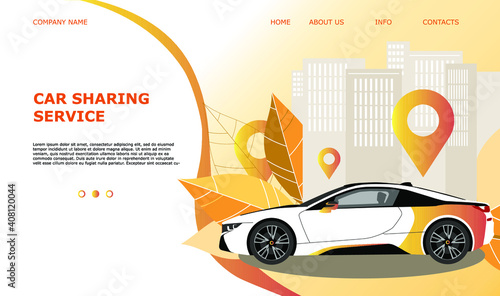 Landing page template web site carsharing or rent a car, sale and leasing cars, automotive services, insurance, car purchase. For mobile or smartphone application. Vector illustration. 