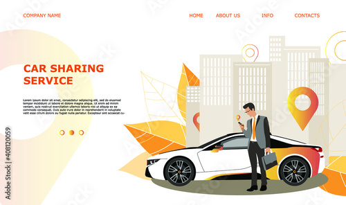 Landing page template web site carsharing or rent a car, sale and leasing cars, automotive services, insurance, car purchase. For mobile or smartphone application. Vector illustration. 