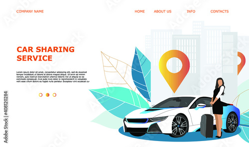 Landing page template web site carsharing or rent a car, sale and leasing cars, automotive services, insurance, car purchase. For mobile or smartphone application. Vector illustration. 