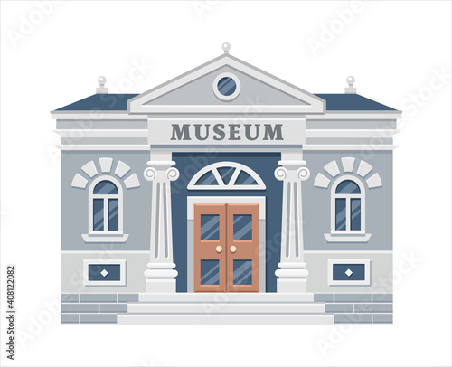 Museum building exterior with title and pillars isolated on white background. Urban architecture. Public government building. Art Museum of Contemporary Painting. Vector flat illustration