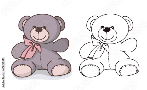 Vector hand-drawn illustration of a cute teddy bear. Gift toy for Valentines day, birthday, Christmas, holiday. photo