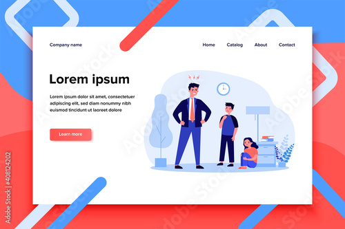 Angry father scolding his children. Quarrel, sadness. Flat vector illustration. Parenthood and upbringing concept can be used for presentations, banner, website design, landing web page