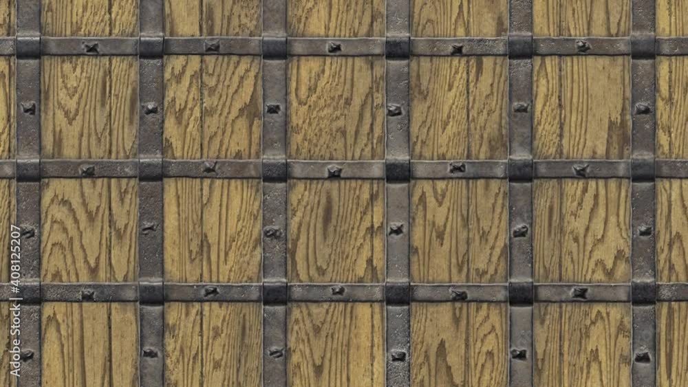 Doors reinforced with iron, close-up, Background of old wood riveted with heavy metal. 3D-rendering Doors reinforced with iron, close-up, Background of old wood riveted with heavy metal. 3D-rendering