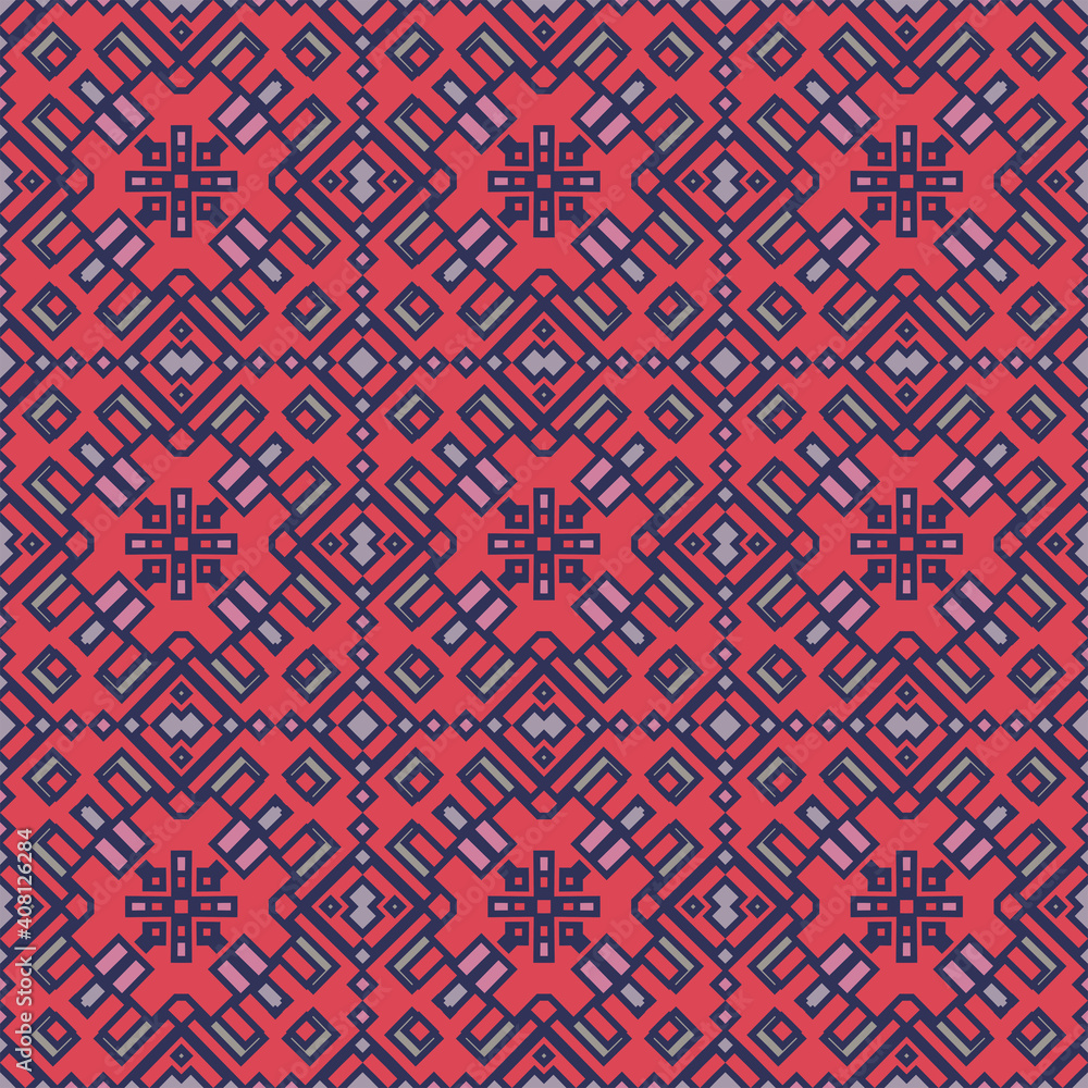 Creative trendy color abstract geometric pattern in pink red violet , vector seamless, can be used for printing onto fabric, interior, design, textile, carpet, rug. Creative trendy color abstract geometric pattern in pink red violet , vector seamless, can be used for printing onto fabric, interior, design, textile, carpet, rug.