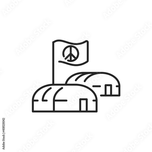 Illegal immigrants camping color line icon. Editable stroke.