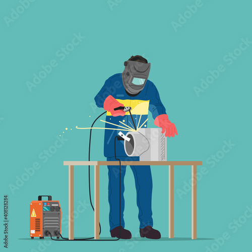 Welder at work. Vector illustration.