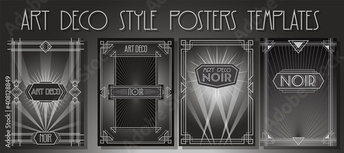 Art Deco Backgrounds, Frames. Noir Movies Posters Style Template Set, Retro Geometric Ornaments, Monochrome Backdrop  photo
