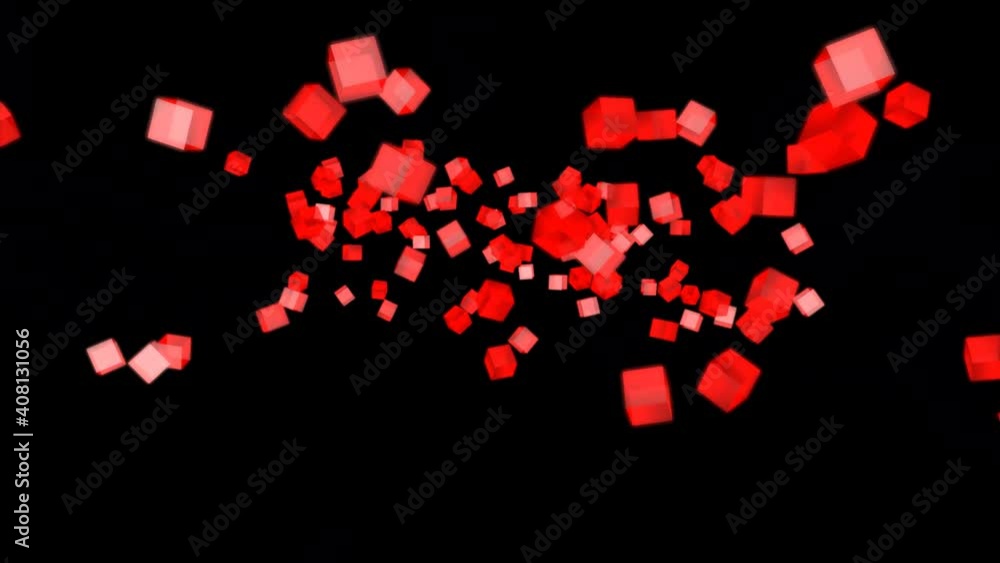 Red neon cubes, glowing moving streams of light, everywhere. Abstract animation on a black background. Red neon cubes, glowing moving streams of light, everywhere. Abstract animation on a black background.