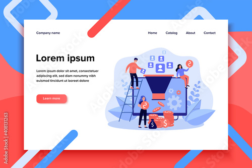 Bloggers generating new leads and getting money from inbound subscribers. Influencers funnel converting audience into income. Vector illustration for social media marketing, earning, blogging concept