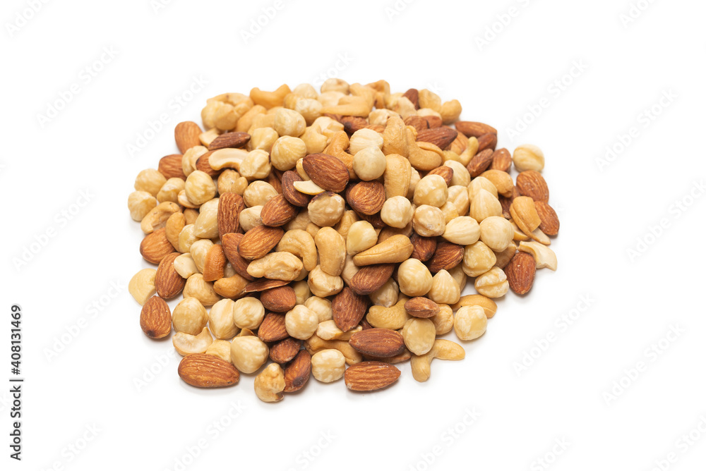 Mix of nuts isolated on white background. Top view. Mix of nuts isolated on white background. Top view.