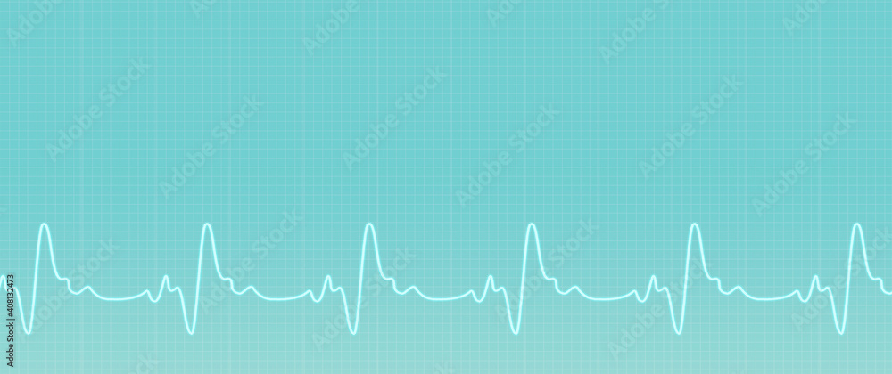 Medical web sites with copy space. Health care banner. Green background with ecg line. Illustration of the ecg waves activity. Health care banner