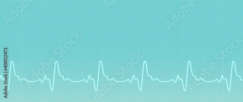 Medical web sites with copy space. Health care banner. Green background with ecg line. Illustration of the ecg waves activity. Health care banner