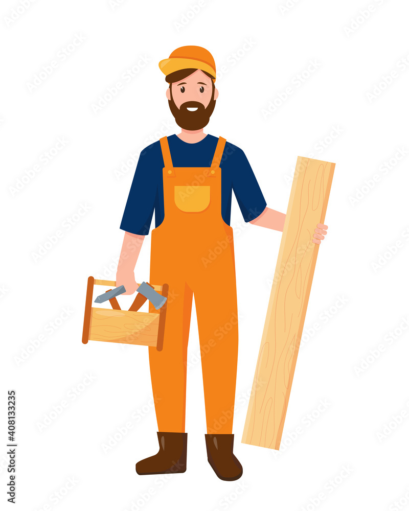 Carpenter with wooden board and work tools. Carpenter with wooden board and work tools.