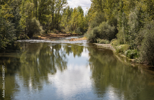 Porma river in Puente Villarente  Municipality of Villaturiel   province of Leon  Castile and Leon  Spain