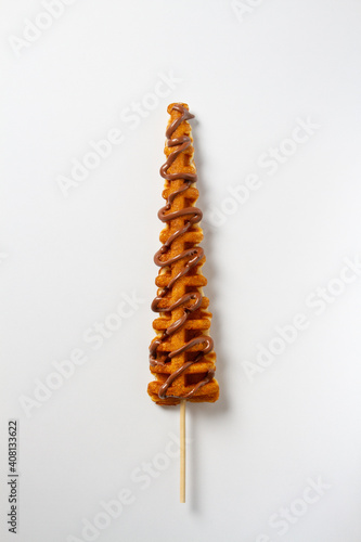 Waffles Stick, glazed with chocolate. hazelnut chocolate.White background