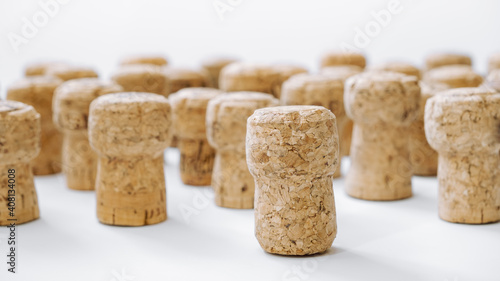 Used corks plugs from different champagne  producing on white background