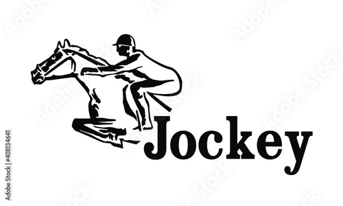 A helmeted jockey rides a horse