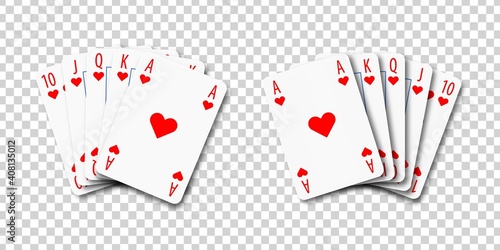 Vector realistic isolated playing cards with royal flush poker combination on the transparent background. photo