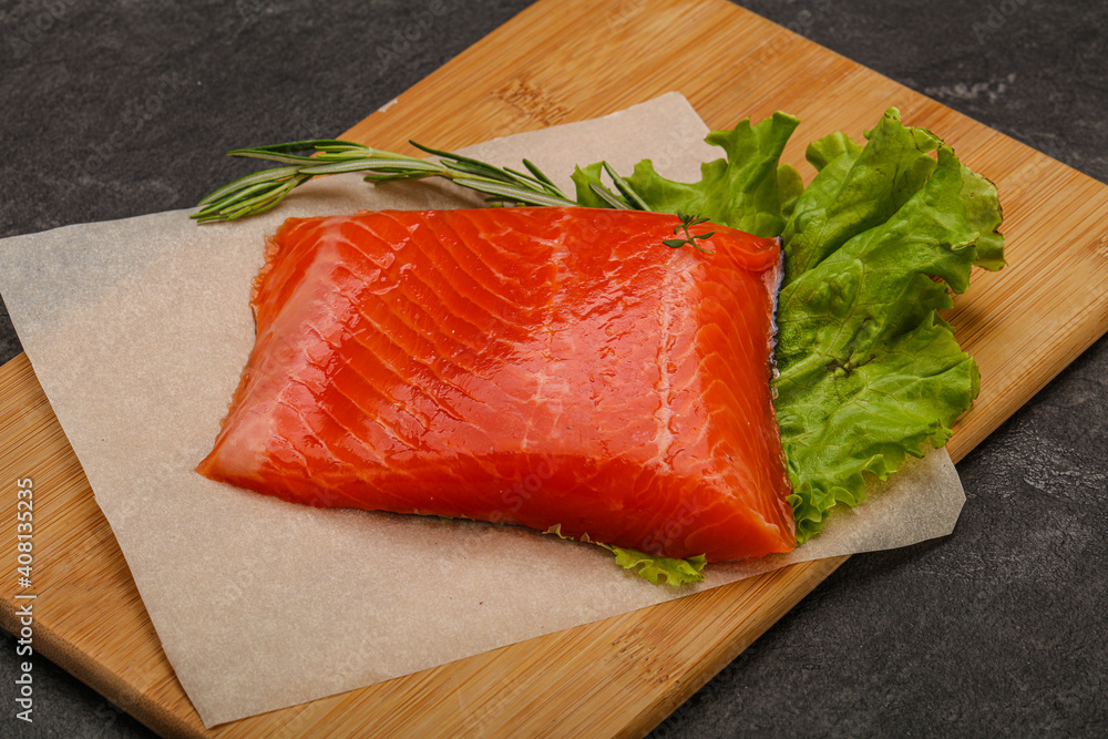Salmon piece steak served rosemary Salmon piece steak served rosemary