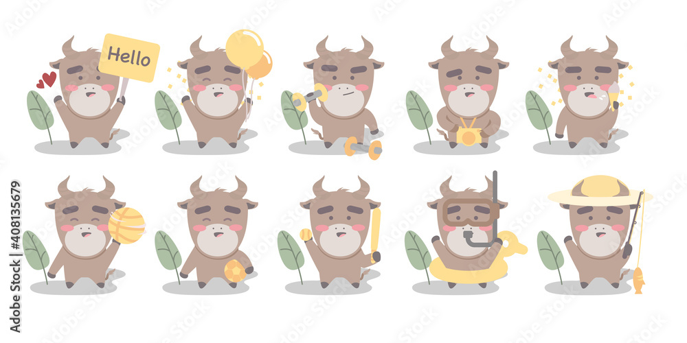 Big set of cute bull character Big set of cute bull character