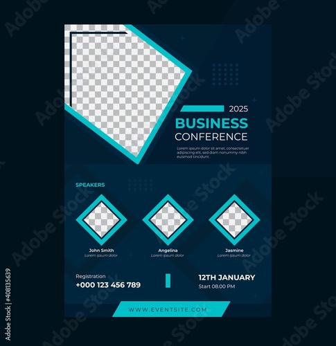 Conference flyer design template. Announcement template. Business background.Abstract conference design. Color vector illustration.Template for banner, web page development, poster, flyer, eps 10