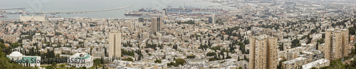 Panoramic view from Mount Carmel to cityscape in Haifa, Israel.