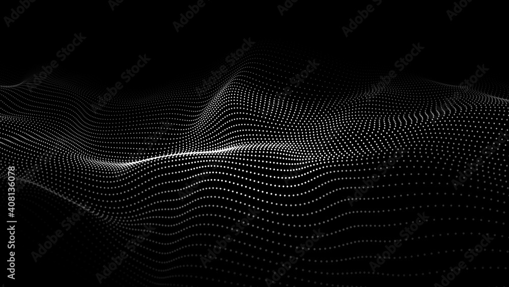 Abstract wave with moving dots. Flow of particles. Vector cyber technology illustration. Abstract wave with moving dots. Flow of particles. Vector cyber technology illustration.