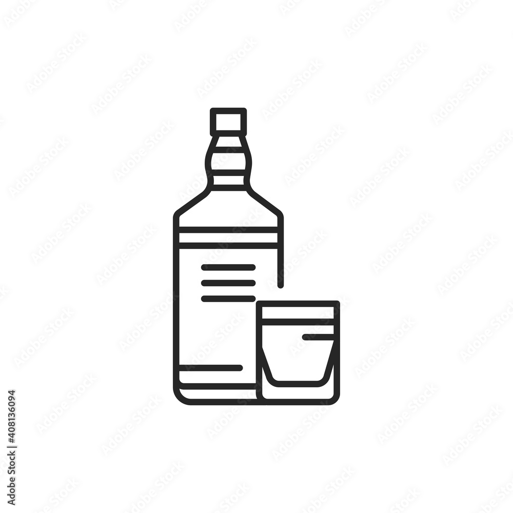 Whiskey bottle and glass color line icon. Alcoholic beverages. Whiskey bottle and glass color line icon. Alcoholic beverages.