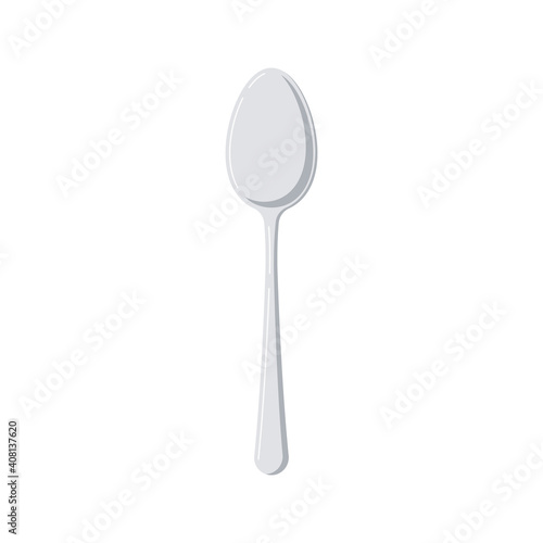 Metal spoon icon isolated on white background. Cutlery flat design element - tablespoon. Top view silver tableware. Vector cartoon style kitchenware illustration.
