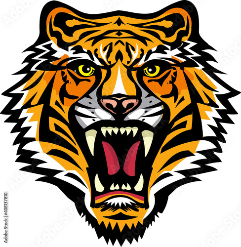 Color Tiger tattoo. Vector illustration of a tiger head. Tiger anger.