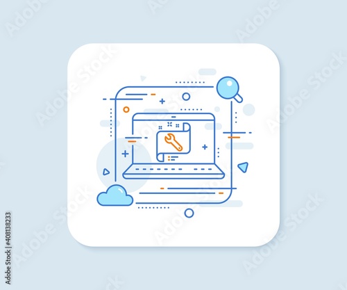 Spanner tool line icon. Abstract vector button. Repair service blueprint sign. Fix instruments symbol. Spanner line icon. Laptop concept badge. Vector © blankstock