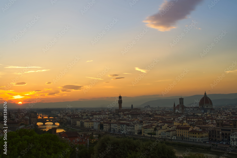 Panorama von Florenz mit Sonnenuntergang vom Piazzale Michelangelo