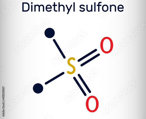 Methylsulfonylmethane, MSM, methyl sulfone, dimethyl sulfone molecule. It is organosulfur compound with sulfonyl functional group. Skeletal chemical formula