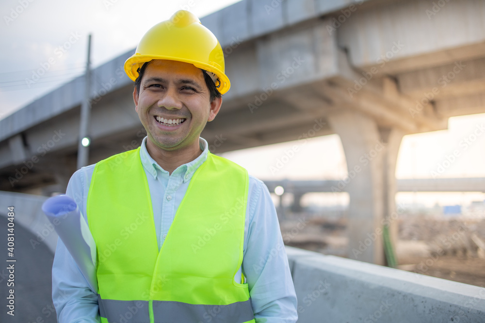 portrait asian man construction worker and smiling in construction site portrait asian man construction worker and smiling in construction site