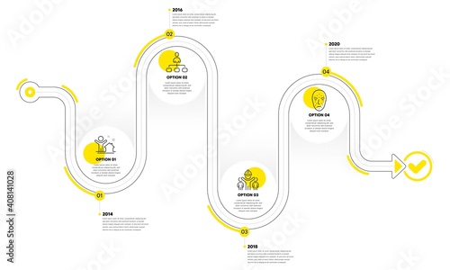 New house, Face biometrics and Management line icons set. Timeline plan infograph. Engineering team sign. Buying home, Facial recognition, Agent. Engineer person. People set. Vector