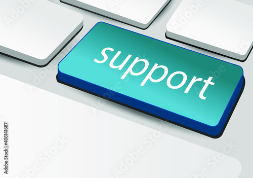 Support keyboard button. Online support concepts. Vector
