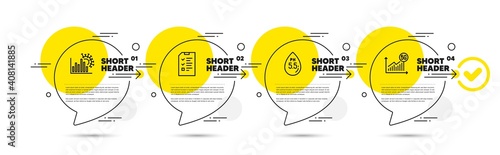 Interview, Ph neutral and Coronavirus statistics line icons set. Timeline infograph speech bubbles. 5g statistics sign. Checklist file, Water, Confirmed cases chart. Wifi chart. Science set. Vector