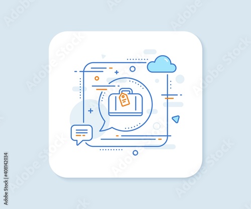 Airport hand baggage reclaim line icon. Abstract square vector button. Airplane luggage sign. Flight checked bag symbol. Hand baggage line icon. Speech bubble concept. Vector