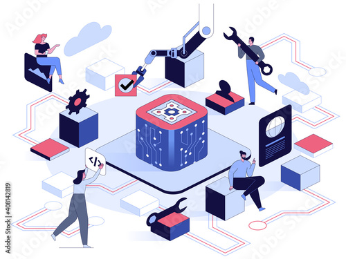 Teamwork at development software. Developers working