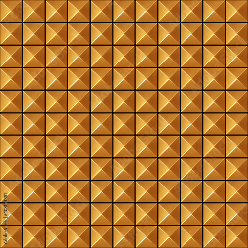 Relief surface with golden pyramids seamless texture. Vector illustration.