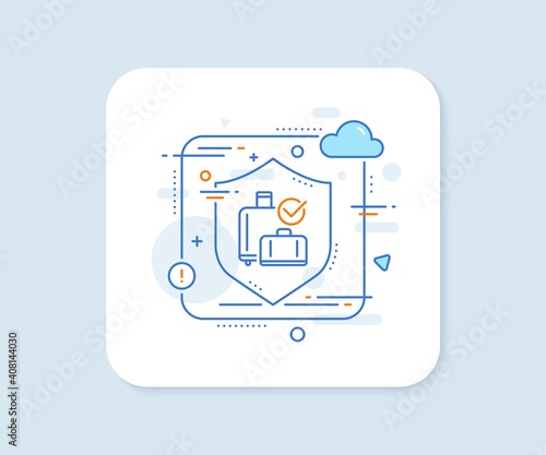 Airport baggage reclaim line icon. Abstract vector button. Airplane check in luggage sign. Flight checked bag symbol. Baggage reclaim line icon. Protect shield concept. Vector