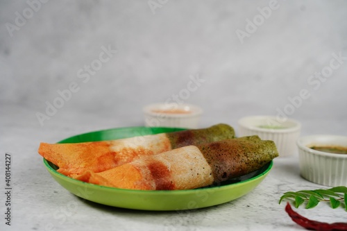 Indian flag color food - tri color dosa for Republic Independence day, selective focus photo