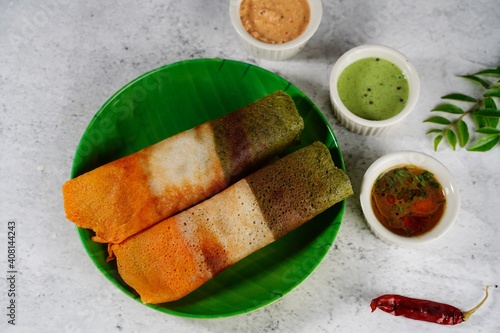 Photography Indian flag color food - tri color dosa for Republic Independence day, selective