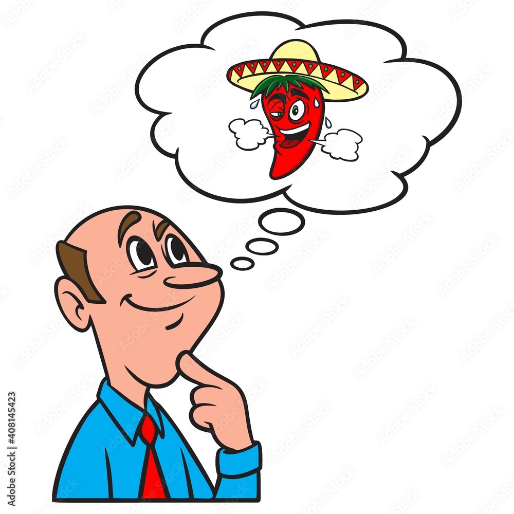 Thinking about a Hot Chili Pepper - A cartoon illustration of a man thinking about a Hot Chili Pepper. Thinking about a Hot Chili Pepper - A cartoon illustration of a man thinking about a Hot Chili Pepper.