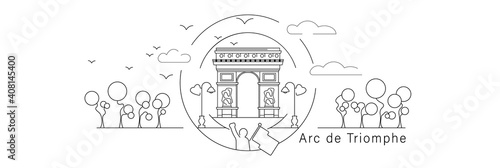 Arc de Triomphe black line vector illustration isolated on white background